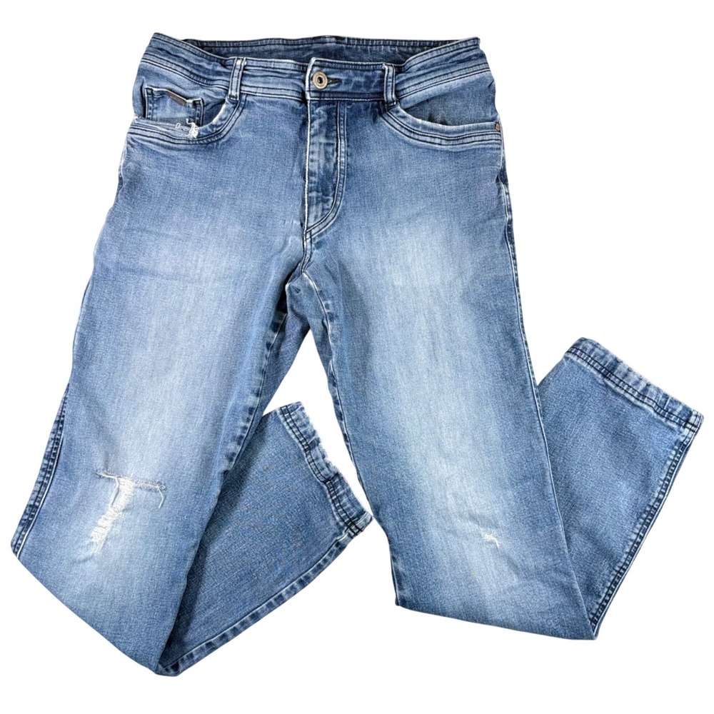 KUHL Kanvus Jean Mens 34x32 Hiking Outdoor Light Indigo Blue Straight Leg Denim